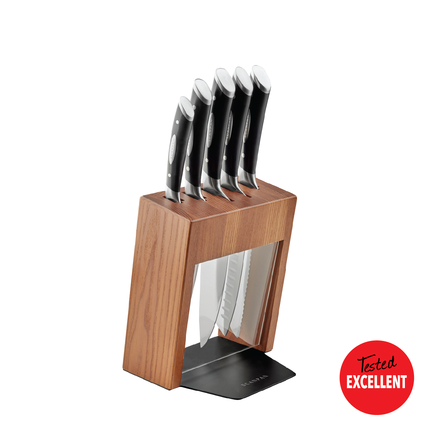 Classic 6pc. Kalø Carbonized Ash Wood Knife Block Set with Black Base